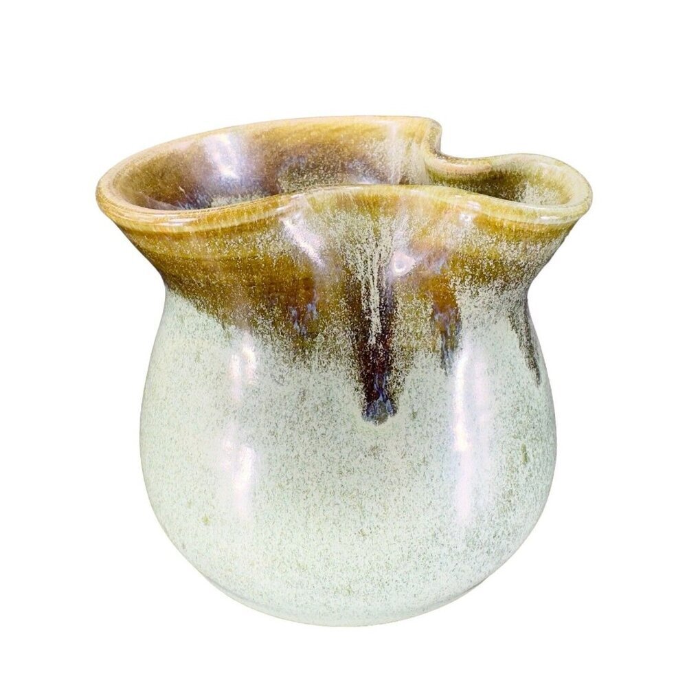 Hand Made Studio Art Pottery Pitcher Carafe Handles Artist Signed Pottery Green